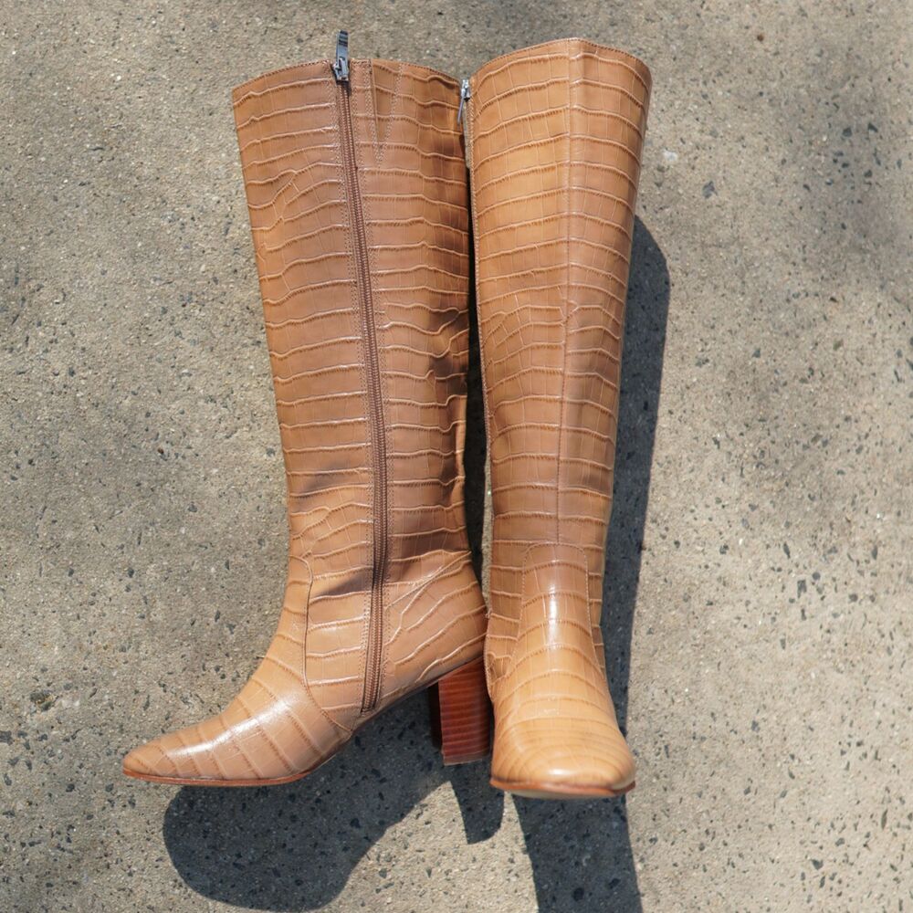 Marc Fisher Revela Square Toe Tall Boots 6M Croc Embossed Waterproof